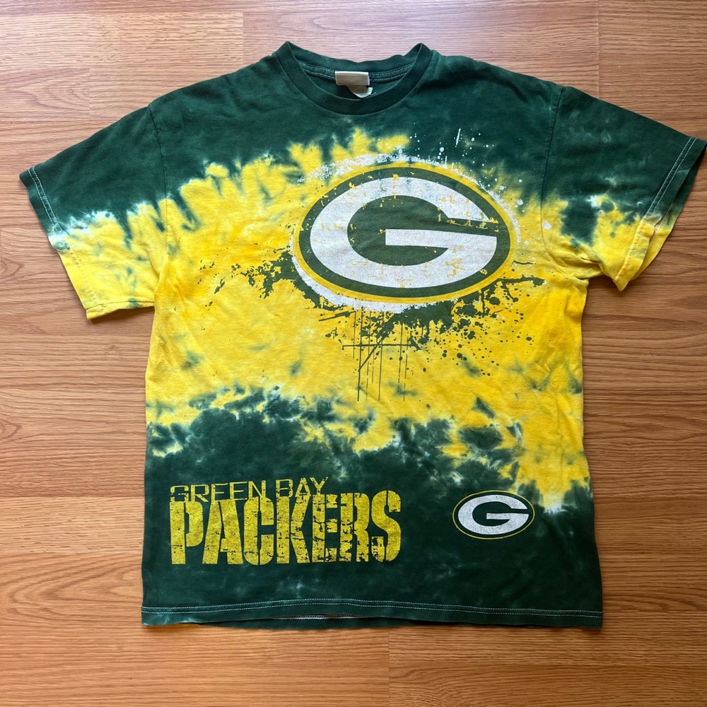 NFL Team Apparel Green Bay Packers Tie Dye Shirt Mens Large Green Yellow G Logo